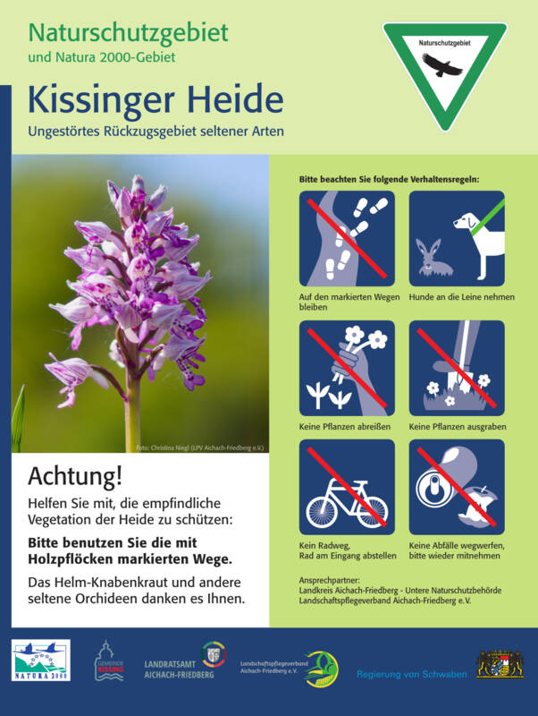 Kleines Hinweisschild Kissinger Heide Blume